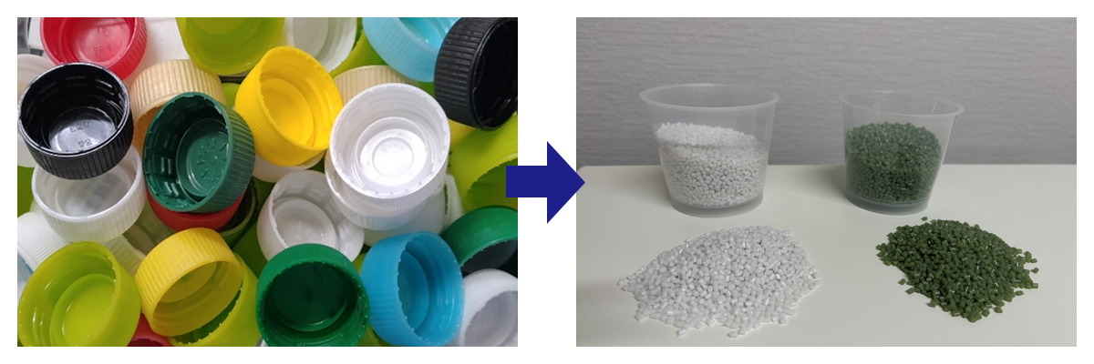 ペットボトルキャップを樹脂ペレットへ成形